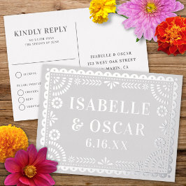 Papel Picado Silver Foil Wedding Reply RSVP Card  箔シーズンポストカード
