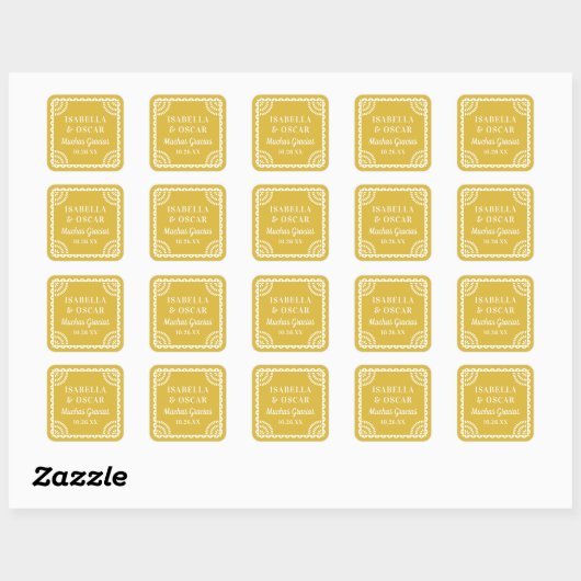 Papel Picado Warm Yellow Wedding Favor Sticker スクエアシール (シート)