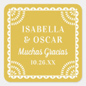 Papel Picado Warm Yellow Wedding Favor Sticker スクエアシール (正面)