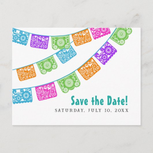 Papel Picado Wedding日付はがきを保存 案内ポストカード (正面)