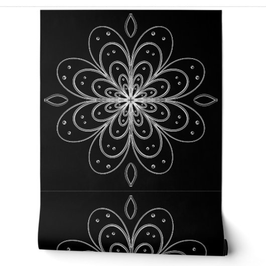 Papel Pintado Metallic flower tile abstract silver 壁紙 (ほどく)
