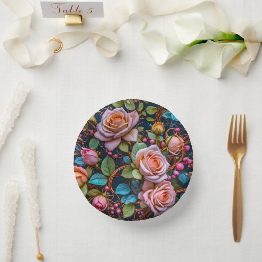 Paper Bowls- Pink Vintage Roses ペーパーボウル (ウェディング)