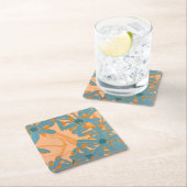 Paper Coaster Contemporary Leaf Design in Peach スクエアペーパーコースター (インサイチュ)