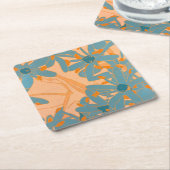 Paper Coaster Contemporary Leaf Design in Peach スクエアペーパーコースター (アングル)
