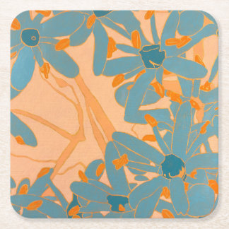 Paper Coaster Contemporary Leaf Design in Peach スクエアペーパーコースター
