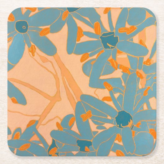 Paper Coaster Contemporary Leaf Design in Peach スクエアペーパーコースター (正面)