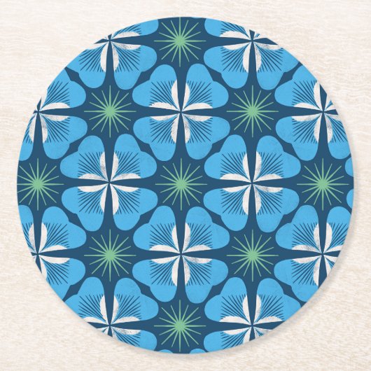 Paper Coaster in bright blue clover geometric ラウンドペーパーコースター (正面)