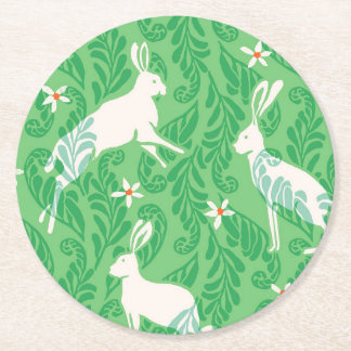 Paper Coaster in spring green rabbits and ferns ラウンドペーパーコースター