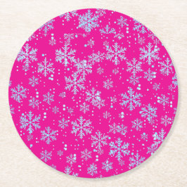 Paper Coasters, Bright Fuchsia Snowflakes ラウンドペーパーコースター