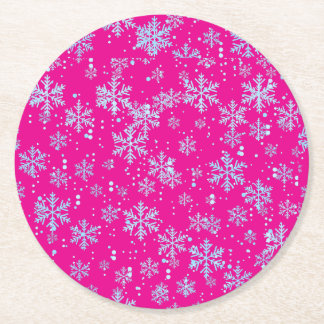 Paper Coasters, Bright Fuchsia Snowflakes ラウンドペーパーコースター