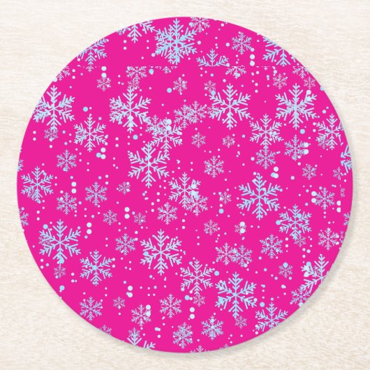 Paper Coasters, Bright Fuchsia Snowflakes ラウンドペーパーコースター (正面)