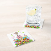 Paper Coasters Happy Birthday Pink Cupcake  スクエアペーパーコースター (インサイチュ)