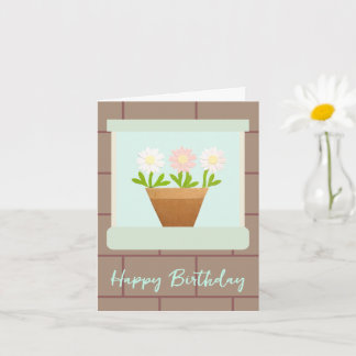 Paper Craft Daisies at House Window Birthday Card カード
