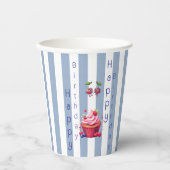 Paper Cup Blue & White Stripe Birthday 紙コップ (正面)