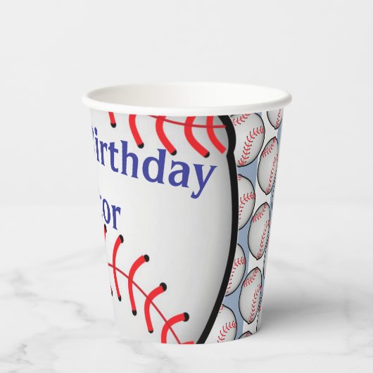 Paper Cup Blue White Stripe Birthday Baseball 紙コップ (裏面)
