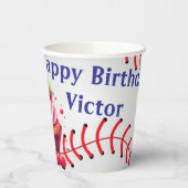 Paper Cup Blue White Stripe Birthday Baseball 紙コップ (左)