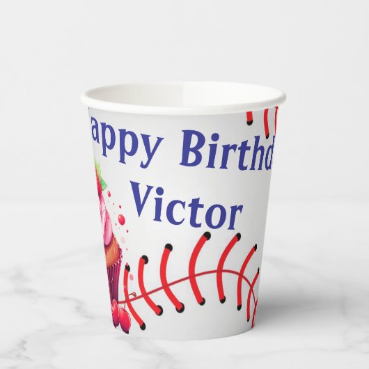 Paper Cup Blue White Stripe Birthday Baseball 紙コップ (左)
