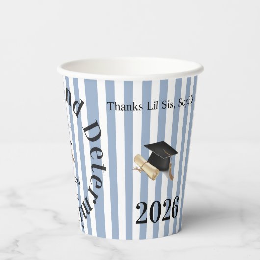 Paper Cup Blue & White Stripe Graduate 2026 紙コップ (裏面)