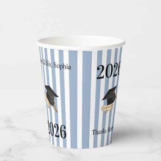 Paper Cup Blue & White Stripe Graduate 2026 紙コップ (右)