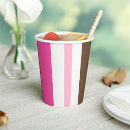 Paper Cup Brown & Pink Stripe  紙コップ