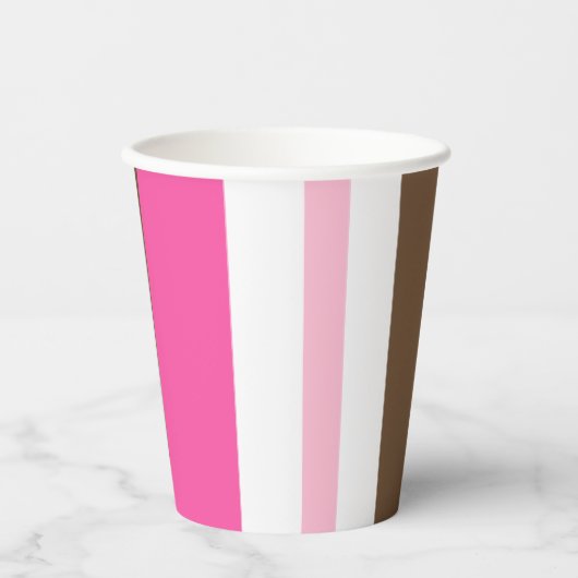 Paper Cup Brown & Pink Stripe  紙コップ (正面)
