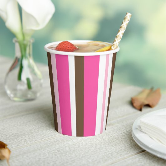 Paper Cup Brown & Pink Stripe 紙コップ (インサイチュ)