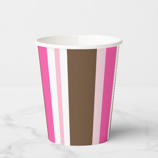 Paper Cup Brown & Pink Stripe 紙コップ (左)
