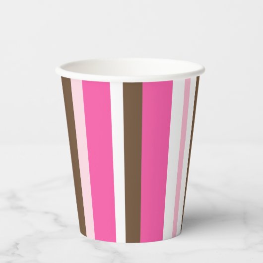 Paper Cup Brown & Pink Stripe 紙コップ (正面)