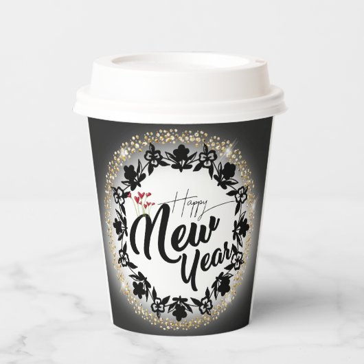 Paper cup para navidad con feliz año nuevo dorado 紙コップ (正面)