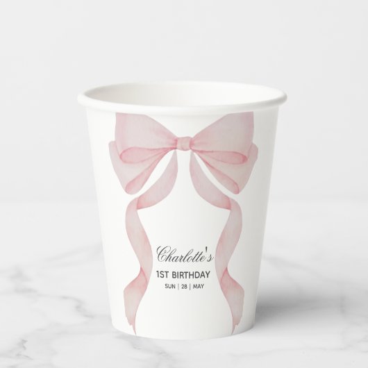 Paper cup Pink Bow Girls Birthday 紙コップ (正面)