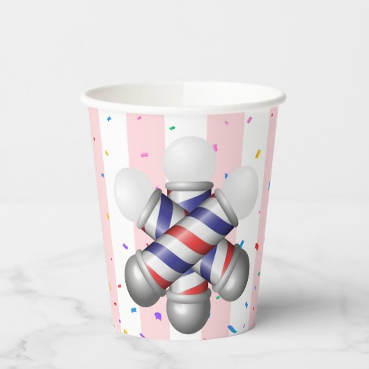 Paper Cup Pink & White Stripe Barber Pole 紙コップ (左)