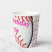 Paper Cup Pink White Stripe Birthday Baseball 紙コップ (裏面)