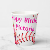 Paper Cup Pink White Stripe Birthday Baseball 紙コップ (左)