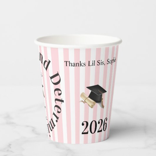 Paper Cup Pink & White Stripe Graduate 2026 紙コップ (裏面)