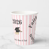 Paper Cup Pink & White Stripe Graduate 2026 紙コップ (正面)