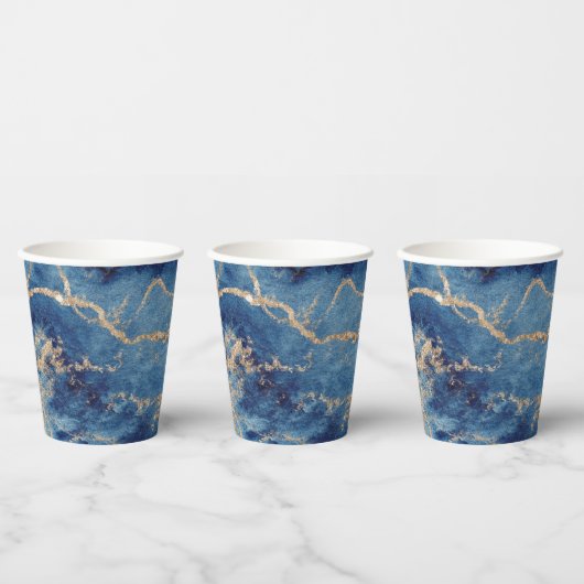 Paper Cups (236 ml) - Blue & Gold Pattern 紙コップ (複数)