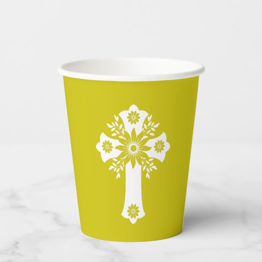 Paper Cups Floral Cross Yellow 紙コップ (裏面)
