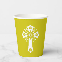 Paper Cups Floral Cross Yellow 紙コップ
