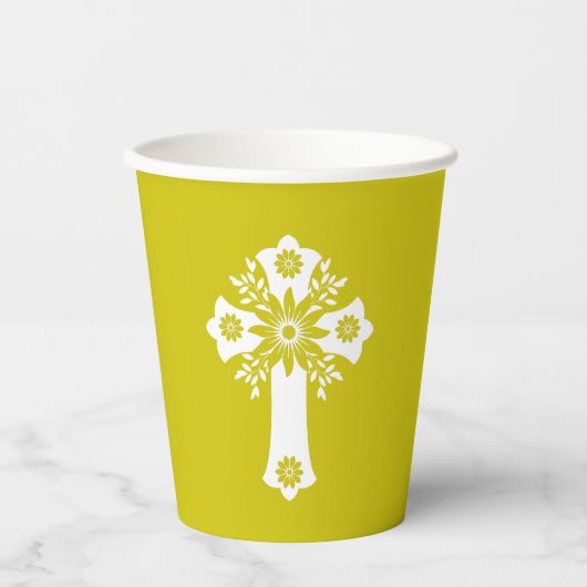 Paper Cups Floral Cross Yellow 紙コップ (正面)