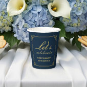 Paper Cups Navy Gold 80th Birthday Let's Celebrate 紙コップ