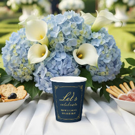 Paper Cups Navy Gold 80th Birthday Let's Celebrate 紙コップ