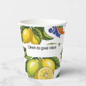 Paper Cups Set with Lemon Print – Mediterranean 紙コップ (正面)