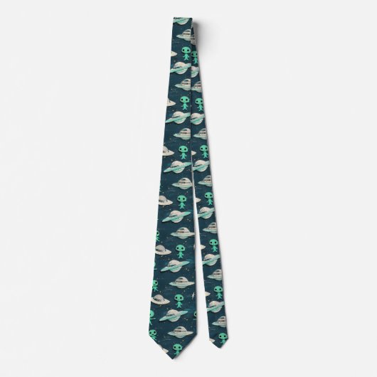 Paper Cut Out Aliens and UFOs men's tie ネクタイ (正面)