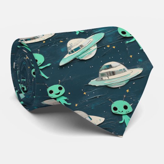 Paper Cut Out Aliens and UFOs men's tie ネクタイ (ロール)