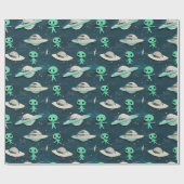 Paper Cut Out Aliens and UFOs wrapping paper ラッピングペーパー (フラット)
