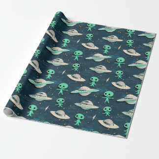 Paper Cut Out Aliens and UFOs wrapping paper ラッピングペーパー