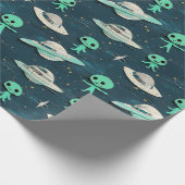 Paper Cut Out Aliens and UFOs wrapping paper ラッピングペーパー (角)
