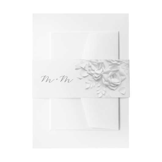 Paper Cute White 3D Roses Wedding 招待状ベリーバンド (正面例)