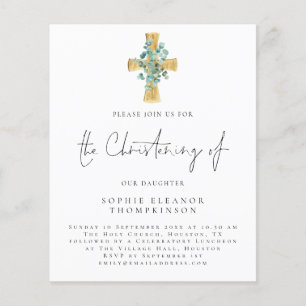PAPER Eucalyptus Cross Script Christening Invite チラシ