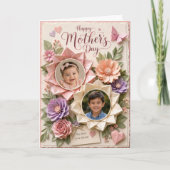 Paper Flower Two Photo Mother’s Day Keepsake Card カード (正面)
